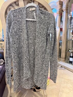 Hollister Marled Black & White Open-Front Knit Cardigan
